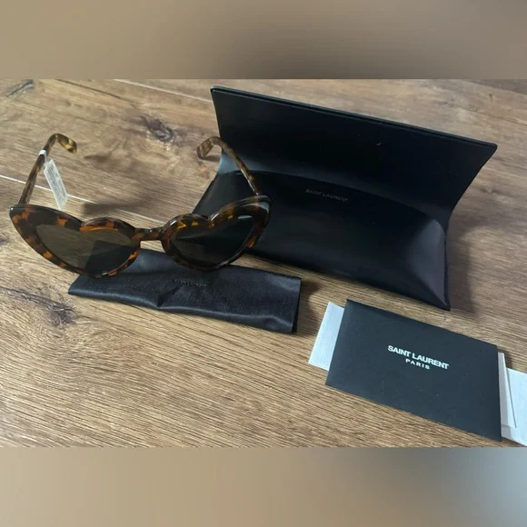 SAINT LAURENT-AUTHENTIC (NWT) Havana Faux Tortoise Shell Heart Shaped Sunglasses - Picture 15 of 15